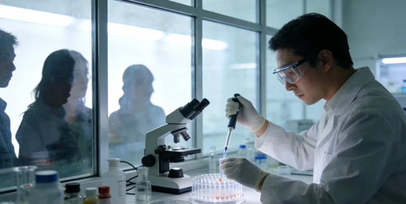 基因检测实验室技术人员在进行样