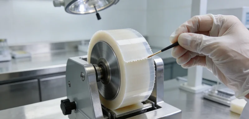 病理科医生在实验室使用显微镜进