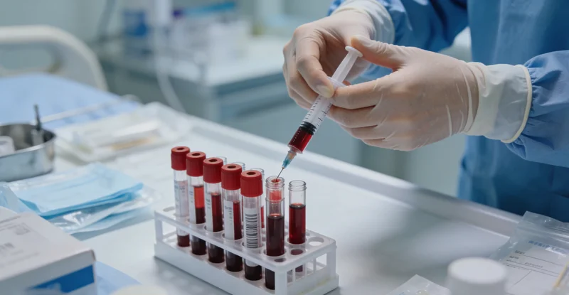 患者进行血液样本采集用于液体活