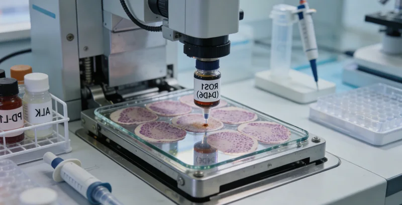 医生在显微镜下观察结直肠癌病理