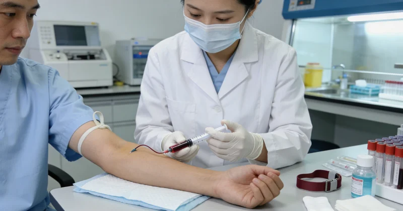 医务人员进行静脉采血样本采集